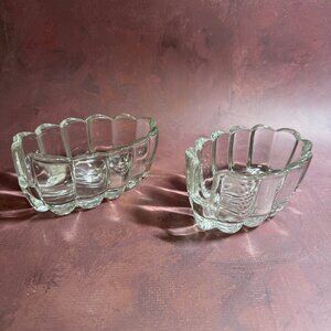 Vintage Depressed Glass or Crystal Spoon Rest Set of 2 Mint